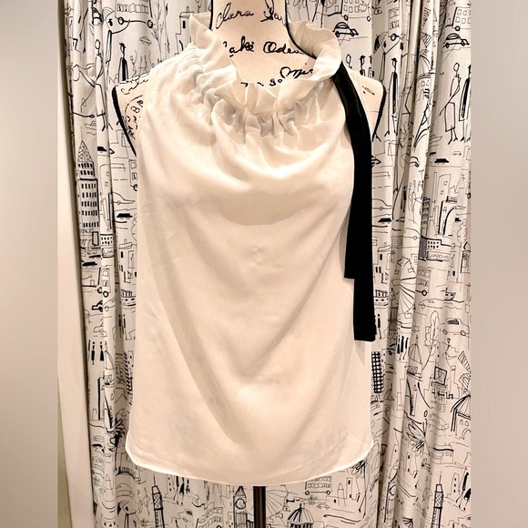 Ann Taylor Adjustable Tie Neck Flowy Ivory Sleeveless Oversized Top Size XS-Med - Picture 14 of 14